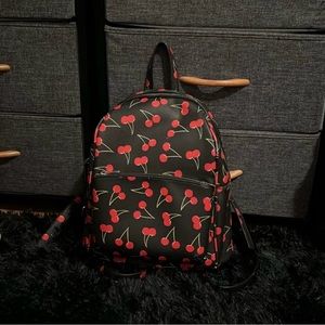 Cherry Print Mini Leather Backpack